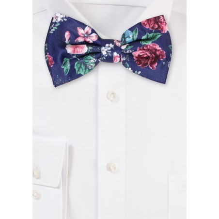 Navy and Pink Rose Print Bowtie