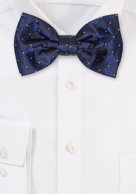 Navy Check Weave Bowtie