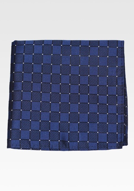 Navy Woven Check Pocket Square