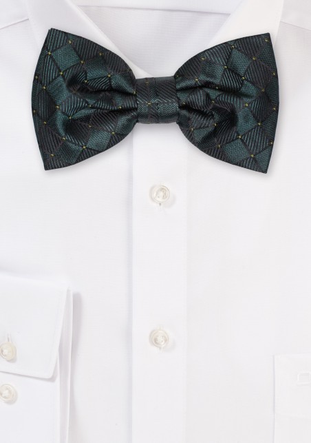 Dark Green Check Weave Bowtie