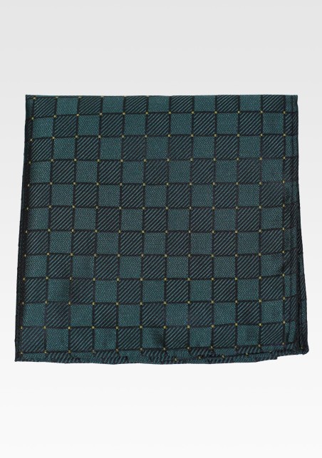 Tarragon Green Woven Check Pocket Square