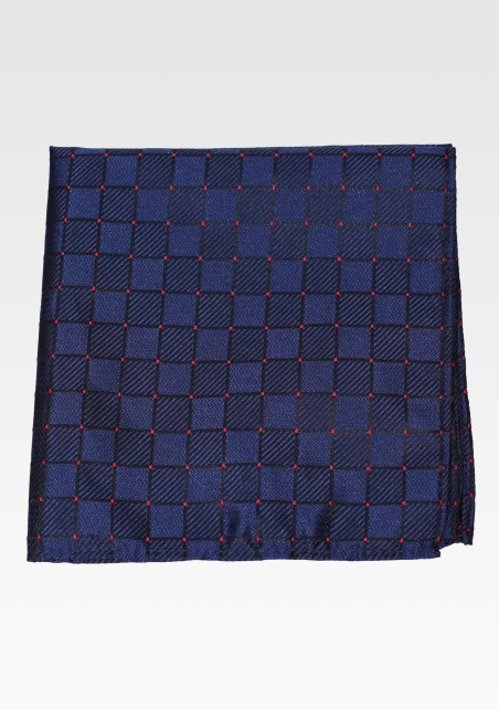 Marine Blue Woven Check Pocket Square