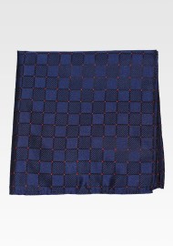 Marine Blue Woven Check Pocket Square