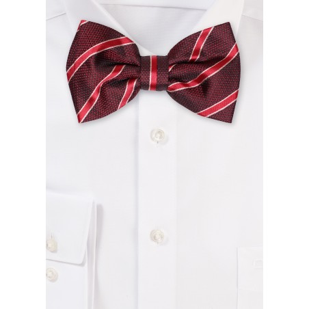 Burgundy and Red Striped Bowtie