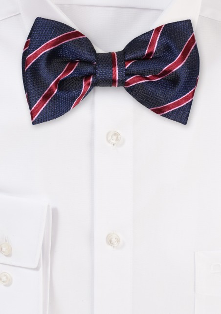 Navy and Wine Red Striped Bowtie