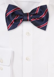 Navy and Wine Red Striped Bowtie