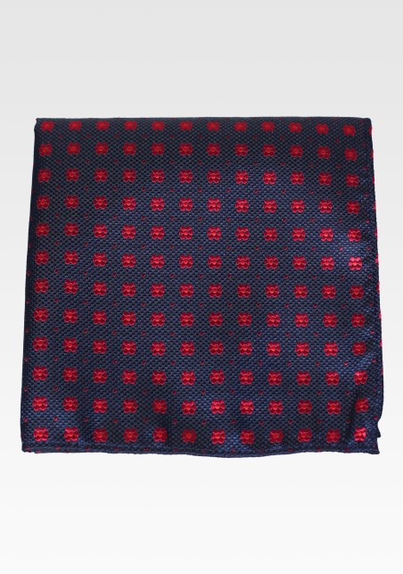 Textured Floral Foulard Pocket Square in Navy and Cherry