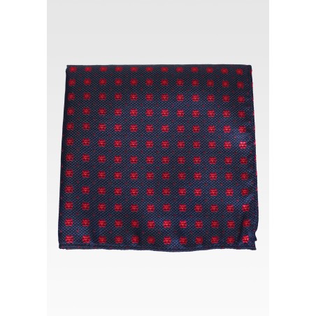 Textured Floral Foulard Pocket Square in Navy and Cherry
