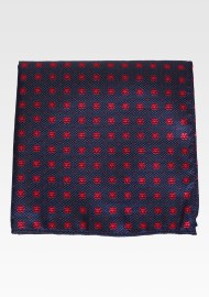 Textured Floral Foulard Pocket Square in Navy and Cherry