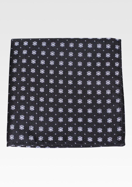 Black Pocket Square with Gray Floral Weave