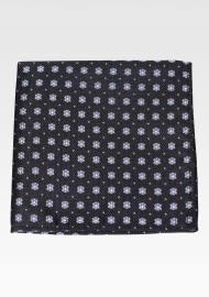 Black Pocket Square with Gray Floral Weave