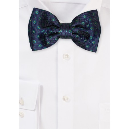 Woven Floral Bowtie in Navy and Hunter Green