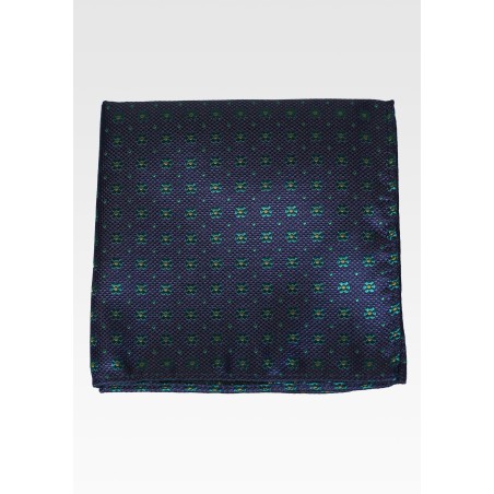 Navy Pocket Square with Green Woven Florals