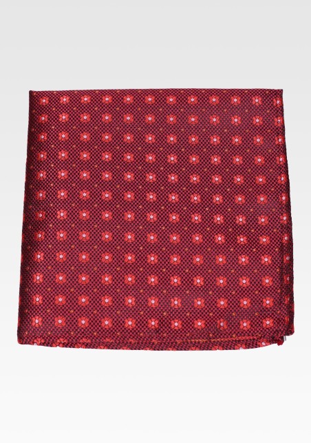 Textured Floral Foulard Pocket Square in Cherry