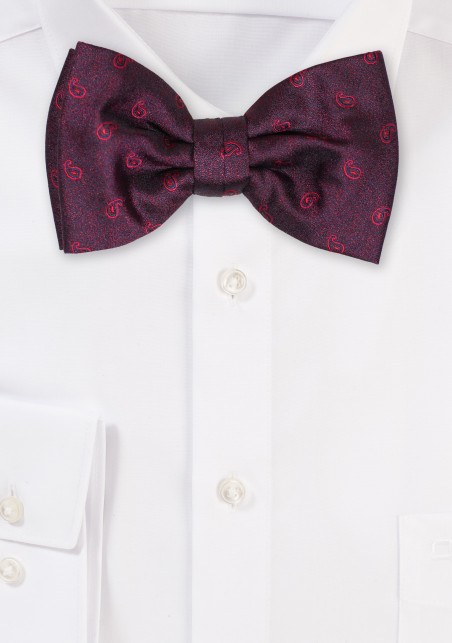 Crimson Red Paisley Bow Tie