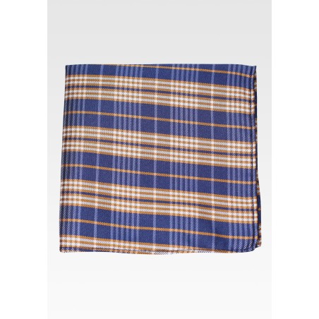 Tartan Pocket Square in Navy and Antique Gold