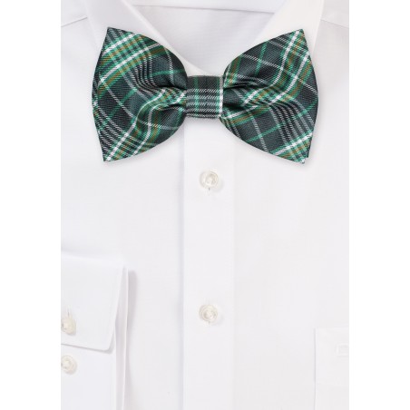 Dark Green and White Plaid Bowtie