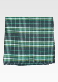 Clover Green Tartan Check Pocket Square