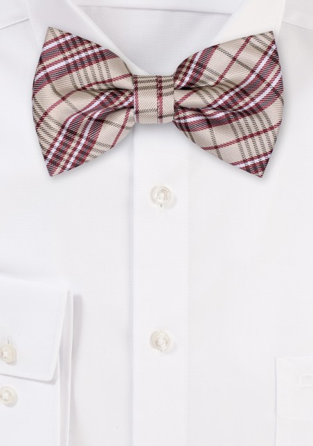 Wheat and Wine Plaid Bowtie