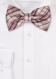 Wheat and Wine Plaid Bowtie