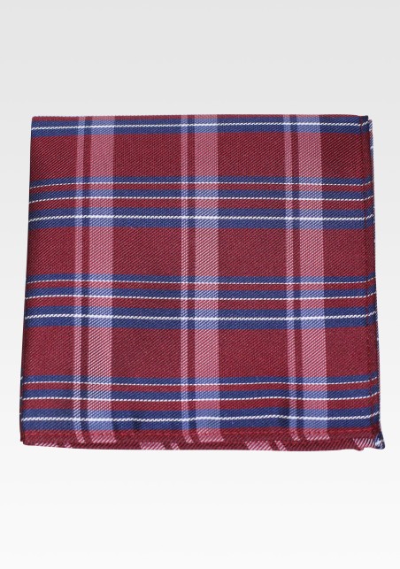 Wine Red Checkered Pocket Square