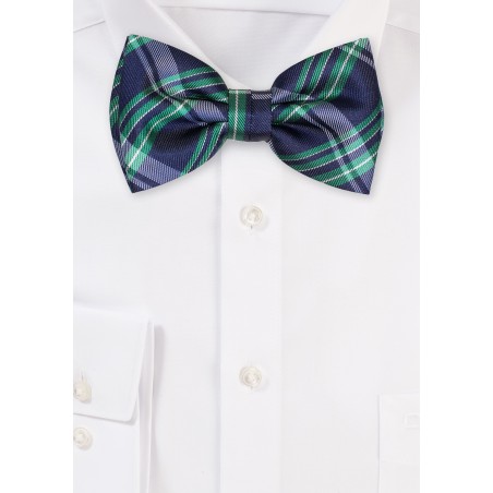 Navy and Green Checkered Bowtie