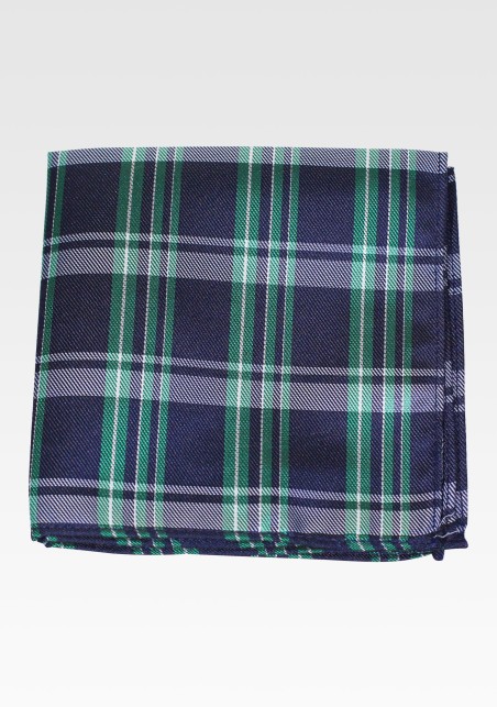 Navy and Grass Green Tartan Check Pocket Square