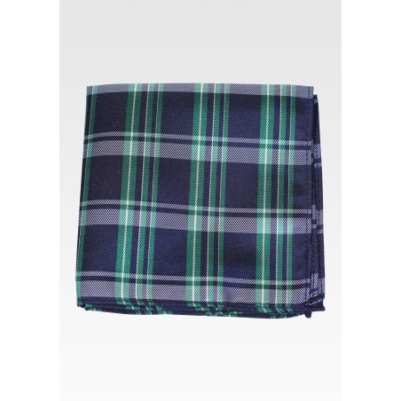 Navy and Grass Green Tartan Check Pocket Square