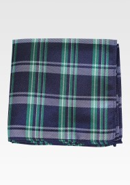 Navy and Grass Green Tartan Check Pocket Square