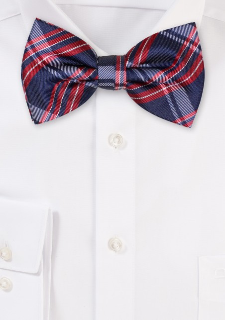 Navy and Wine Colored Plaid Bow Tie