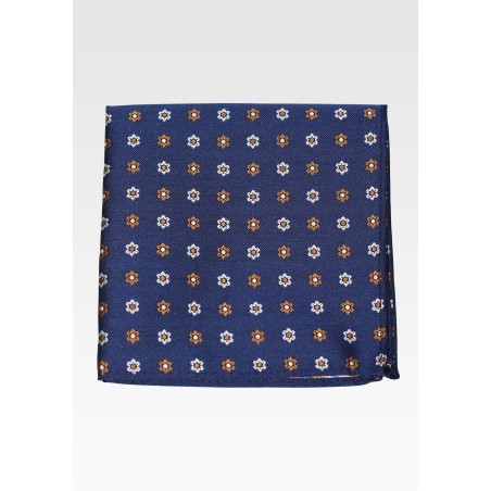 Navy Pocket Square with Copper Florals