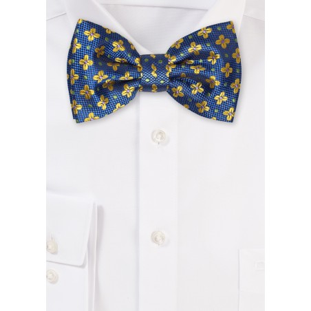 Tiny Floral Weave Bowtie in Royal and Orange