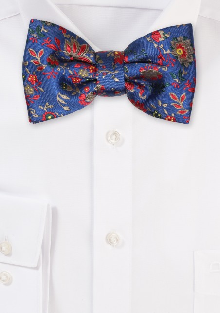 Blue Woven Floral Bowtie