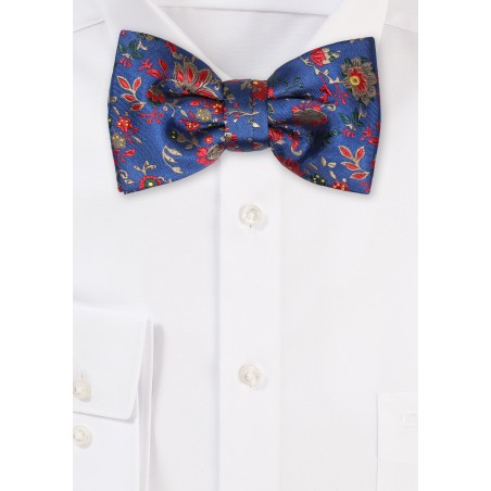 Blue Woven Floral Bowtie