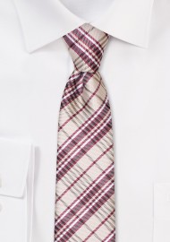 Skinny Plaid Tie in Wheat and Burgundy