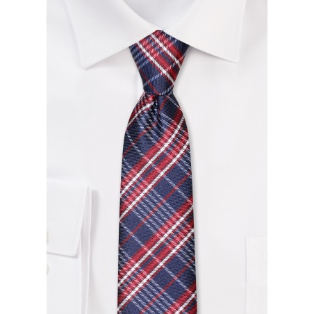 Skinny Tartan Tie in Navy and Red