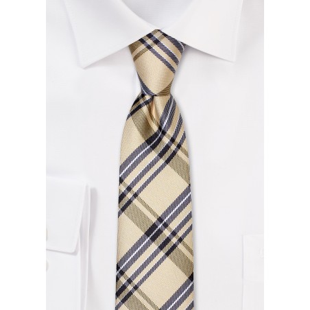 Golden Yellow and Brown Skinny Tartan Tie