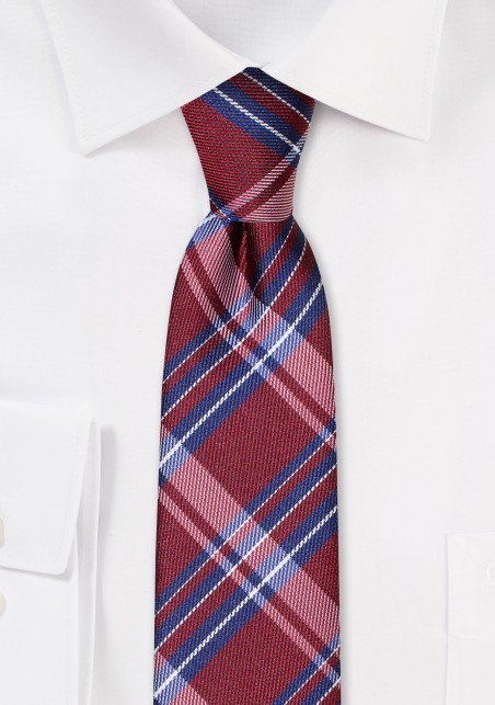 Wine Red Skinny Tartan Tie