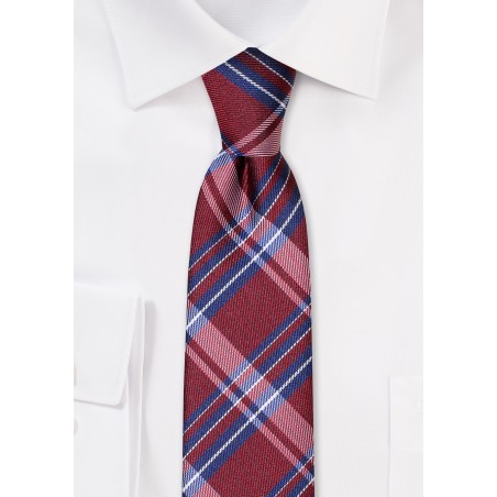 Wine Red Skinny Tartan Tie