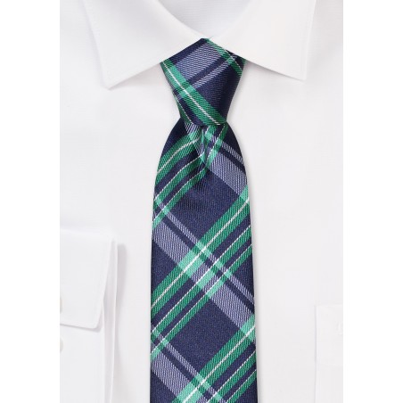 Navy and Green Skinny Tartan Tie