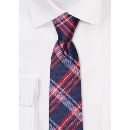 Plaid Skinny Tie in Navy and Crimson