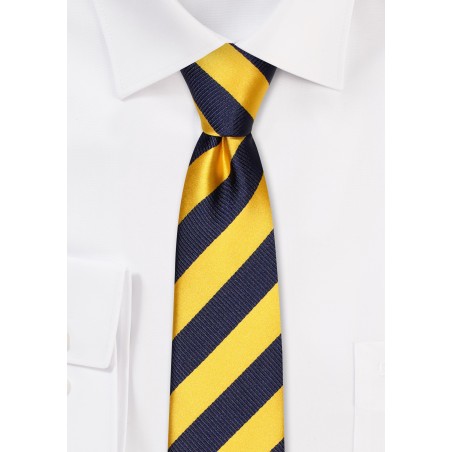 Navy and Golden Striped Skinny Tie