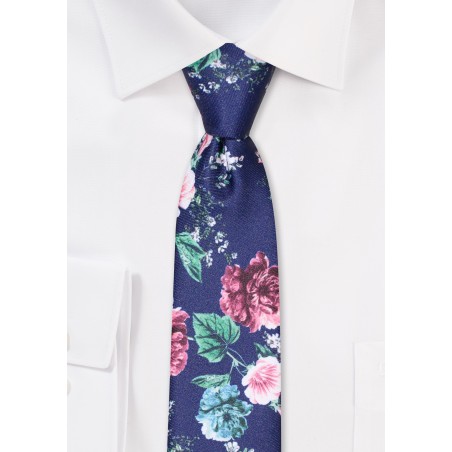 Rose Print Mens Tie in Skinny Width
