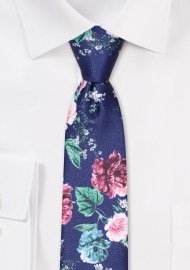Rose Print Mens Tie in Skinny Width
