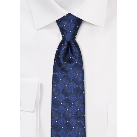 Navy Skinny Tie with Checks