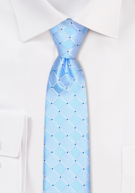 Sky Blue Skinny Tie with Checks