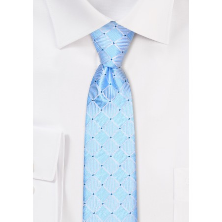 Sky Blue Skinny Tie with Checks