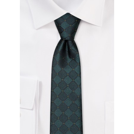 Dark Green Skinny Tie with Checks