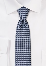 Geometric Print Skinny Tie in Navy