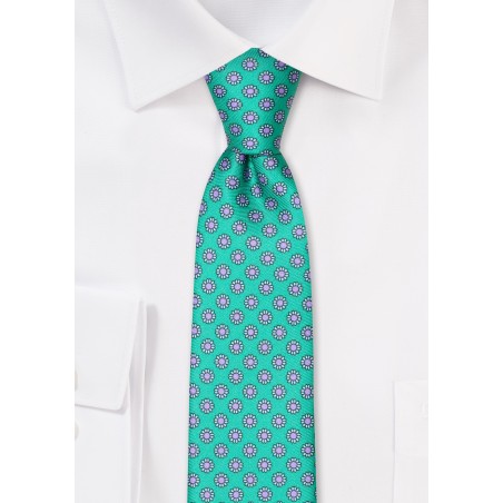 Bright Green Floral Tie in Skinny Width